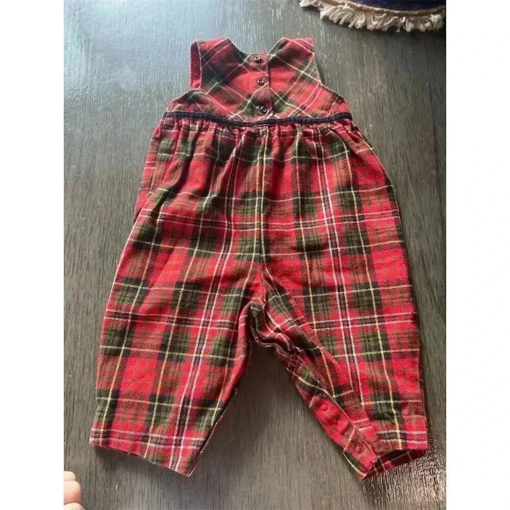 OshKosh B'gosh Vintage Red Tartan Plaid Romper 12M Holiday Party baby girl